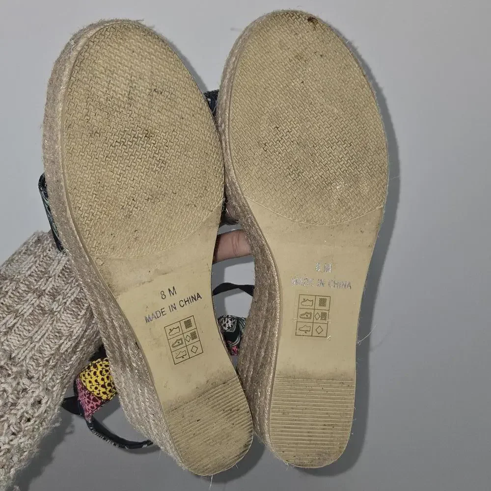 0324 Monroe And Main Pineapple Wedge Heel‎ Espadrilles Size 8M